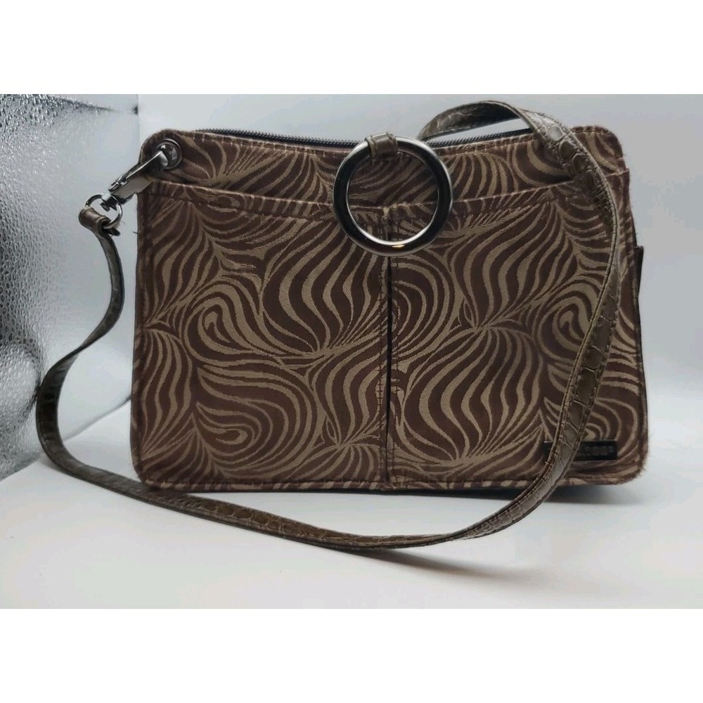Pouchee Canvas & Faux Croc Purse Organizer Cross Body Bag w/strap Zip‎ *repair*